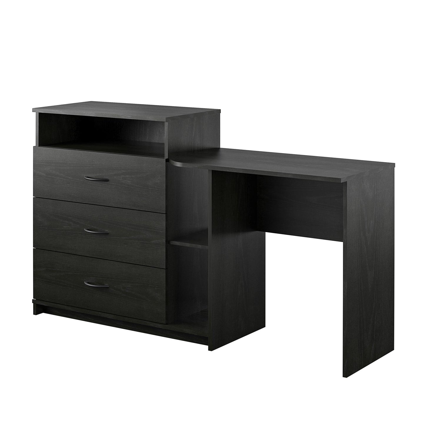 Rebel 3 in 1 Media Dresser with Side Storage and Desk - Black Oak