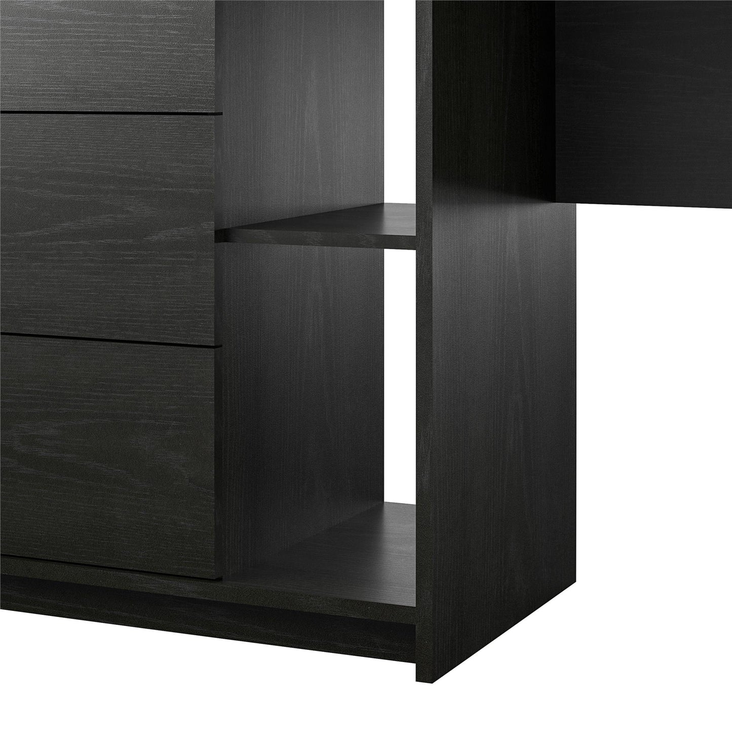 Rebel 3 in 1 Media Dresser with Side Storage and Desk - Black Oak