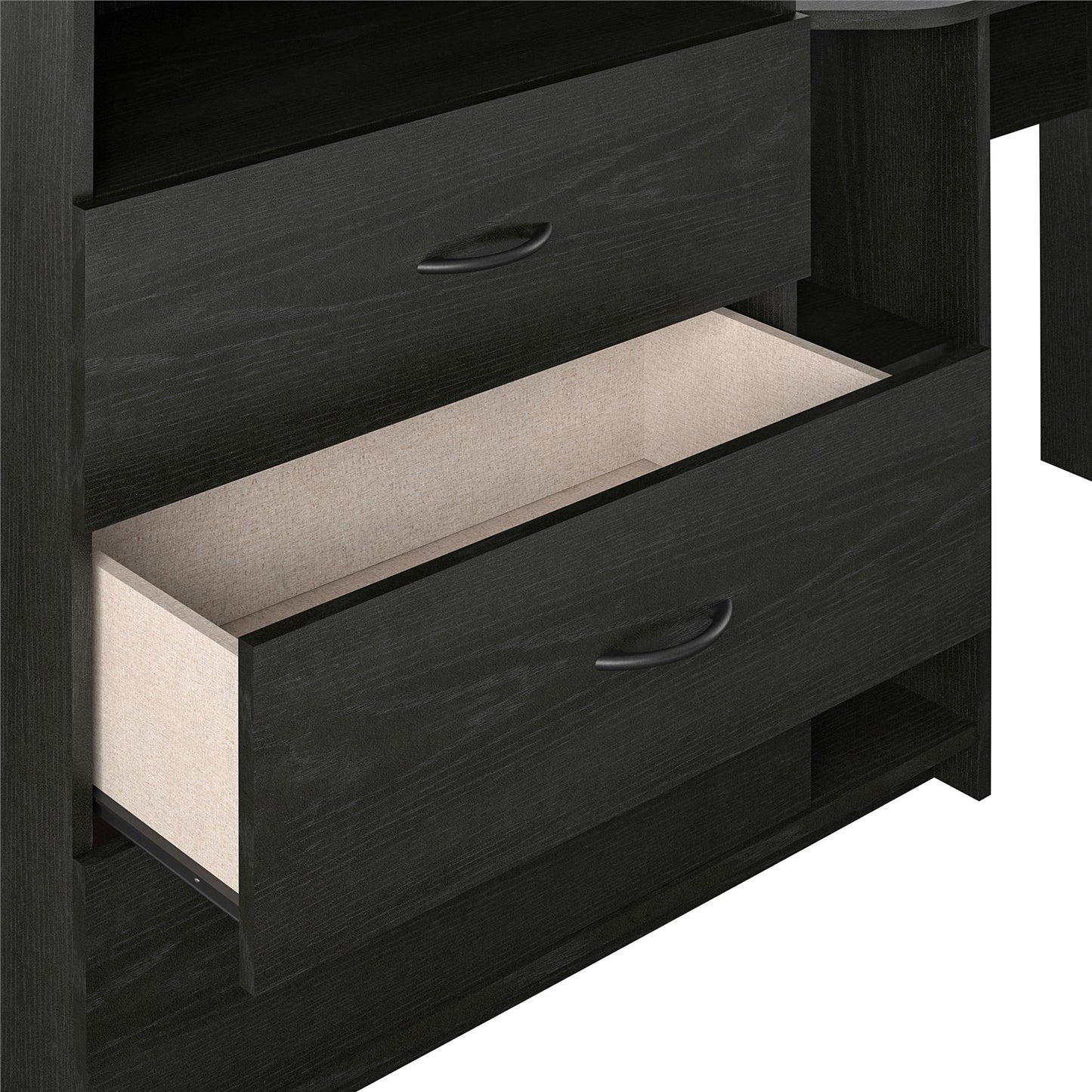 Rebel 3 in 1 Media Dresser with Side Storage and Desk - Black Oak