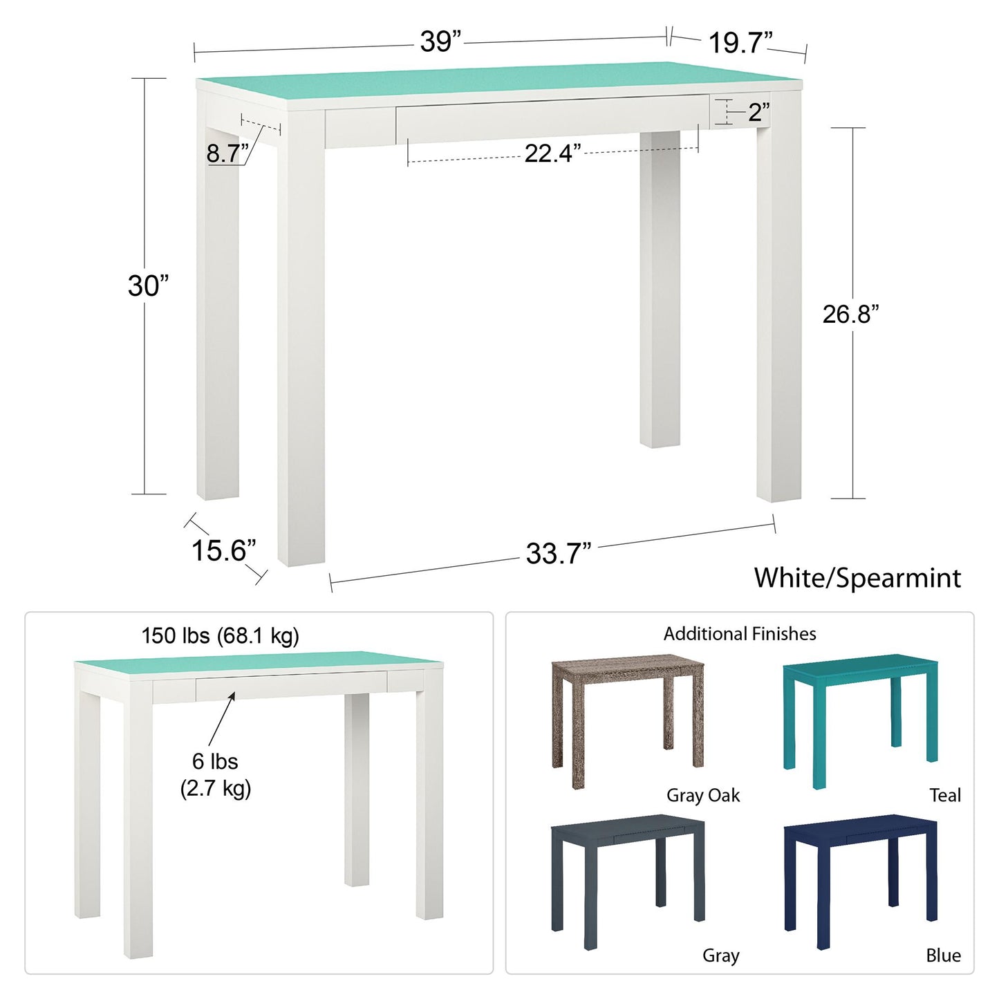 Parsons Minimalistic Desk with Drawer - Gray