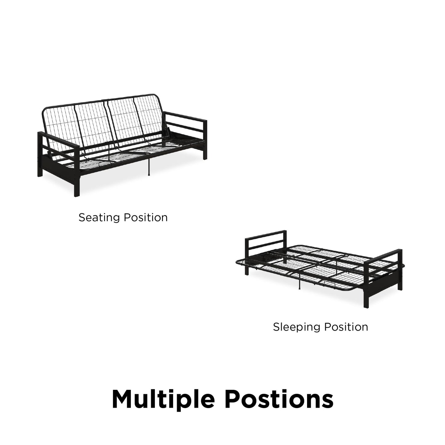 Miles Metal Futon Frame with Metal Mesh and Retainer Clips - Black