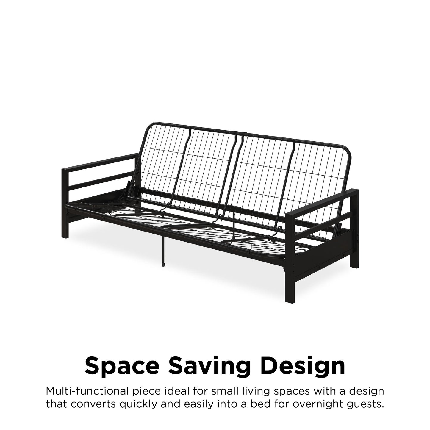 Miles Metal Futon Frame with Metal Mesh and Retainer Clips - Black
