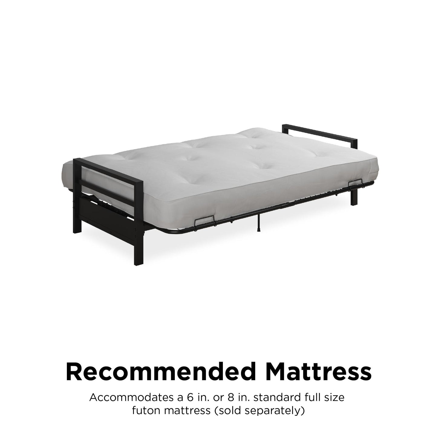 Miles Metal Futon Frame with Metal Mesh and Retainer Clips - Black
