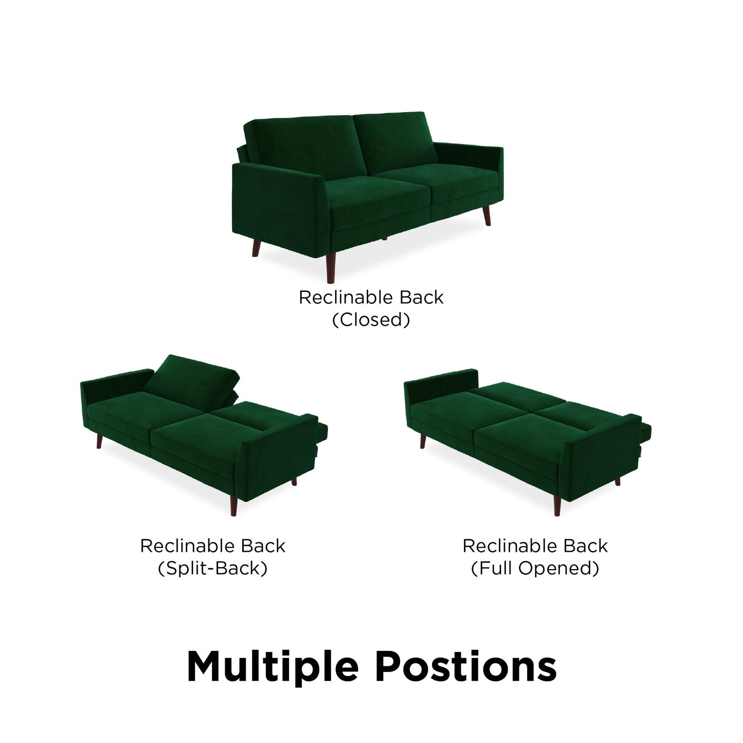 Jules Coil Futon with Solid Wooden Legs and Velvet Upholstery - Green