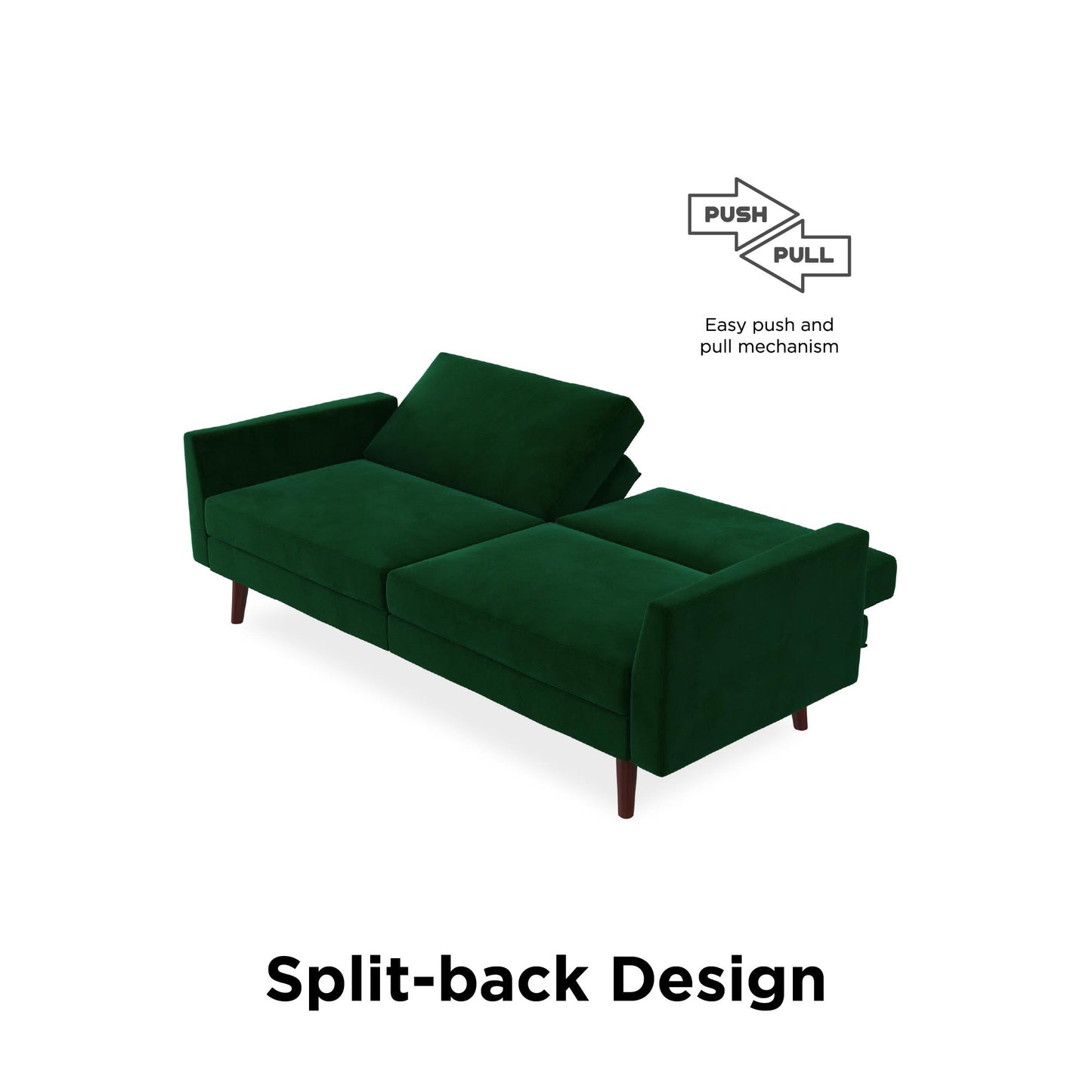 Jules Coil Futon with Solid Wooden Legs and Velvet Upholstery - Green