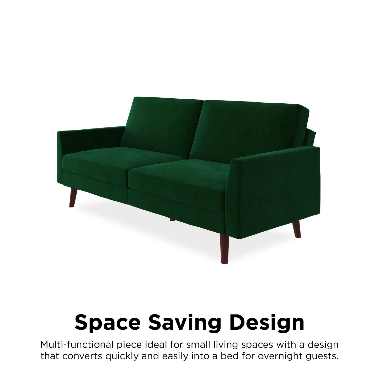 Jules Coil Futon with Solid Wooden Legs and Velvet Upholstery - Green