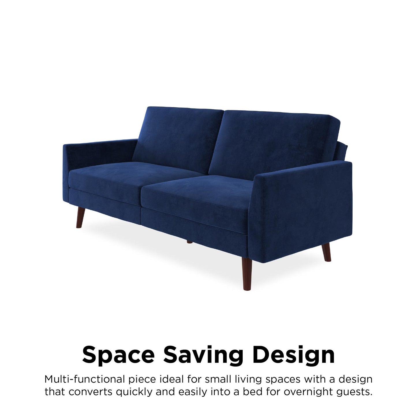Jules Coil Futon with Solid Wooden Legs and Velvet Upholstery - Blue Velvet