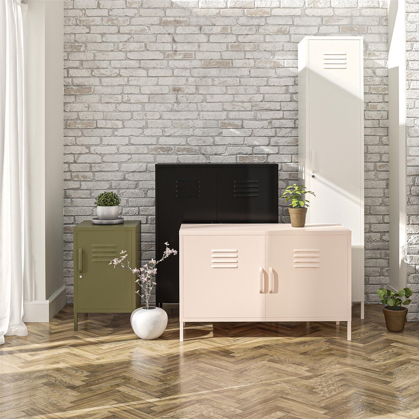 Shadwick 2 Door Metal Locker Accent Cabinet with 2 Shelves - White