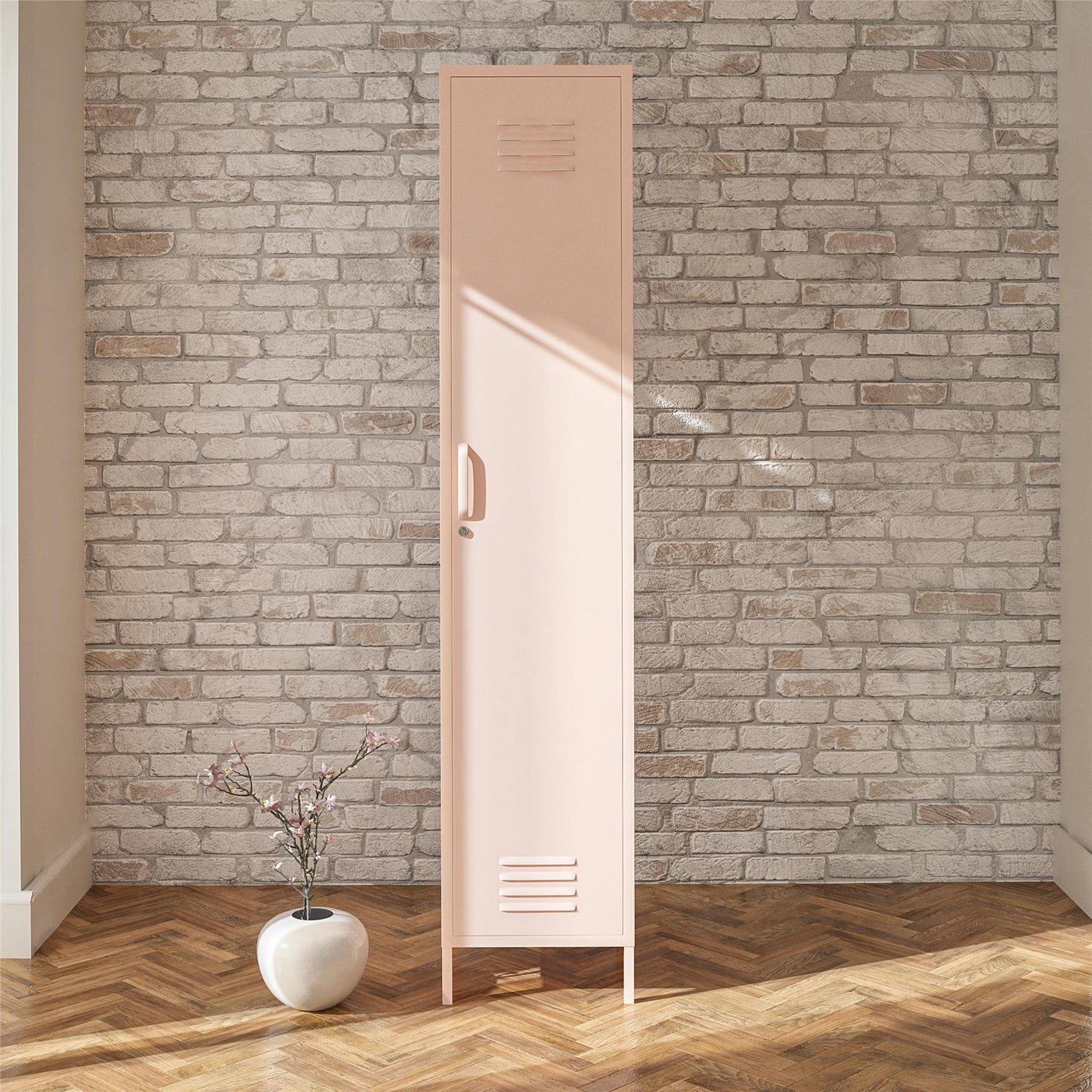 Shadwick Single Closed Door Metal Locker Storage Cabinet with 4 Shelves - Pink