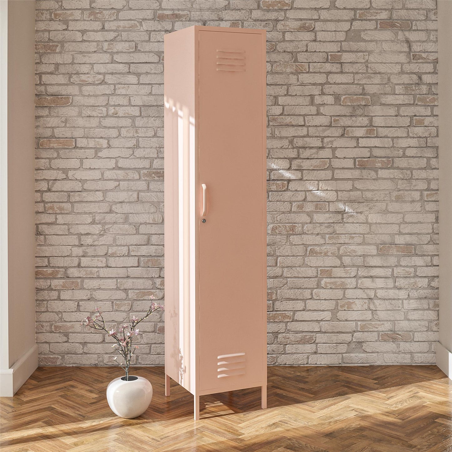 Shadwick Single Closed Door Metal Locker Storage Cabinet with 4 Shelves - Pink