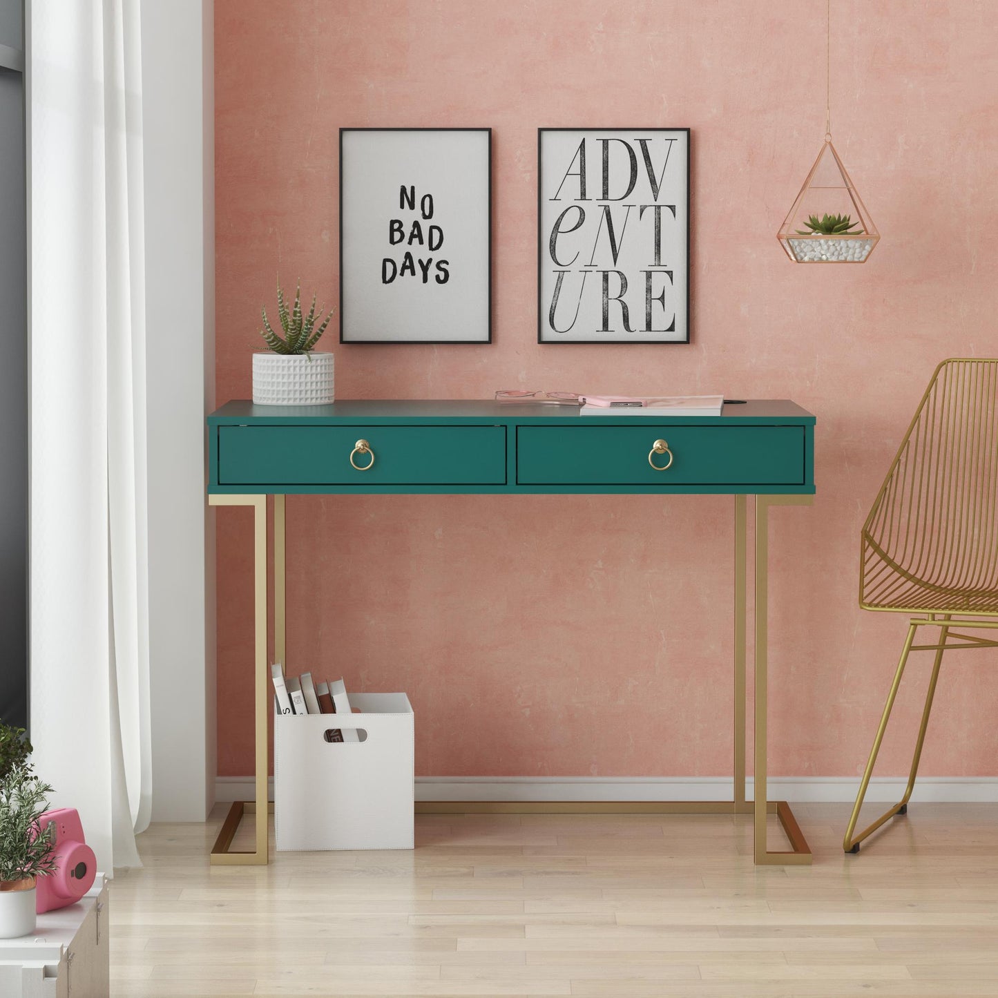 Camila Writing Desk, Emerald Green - Emerald Green