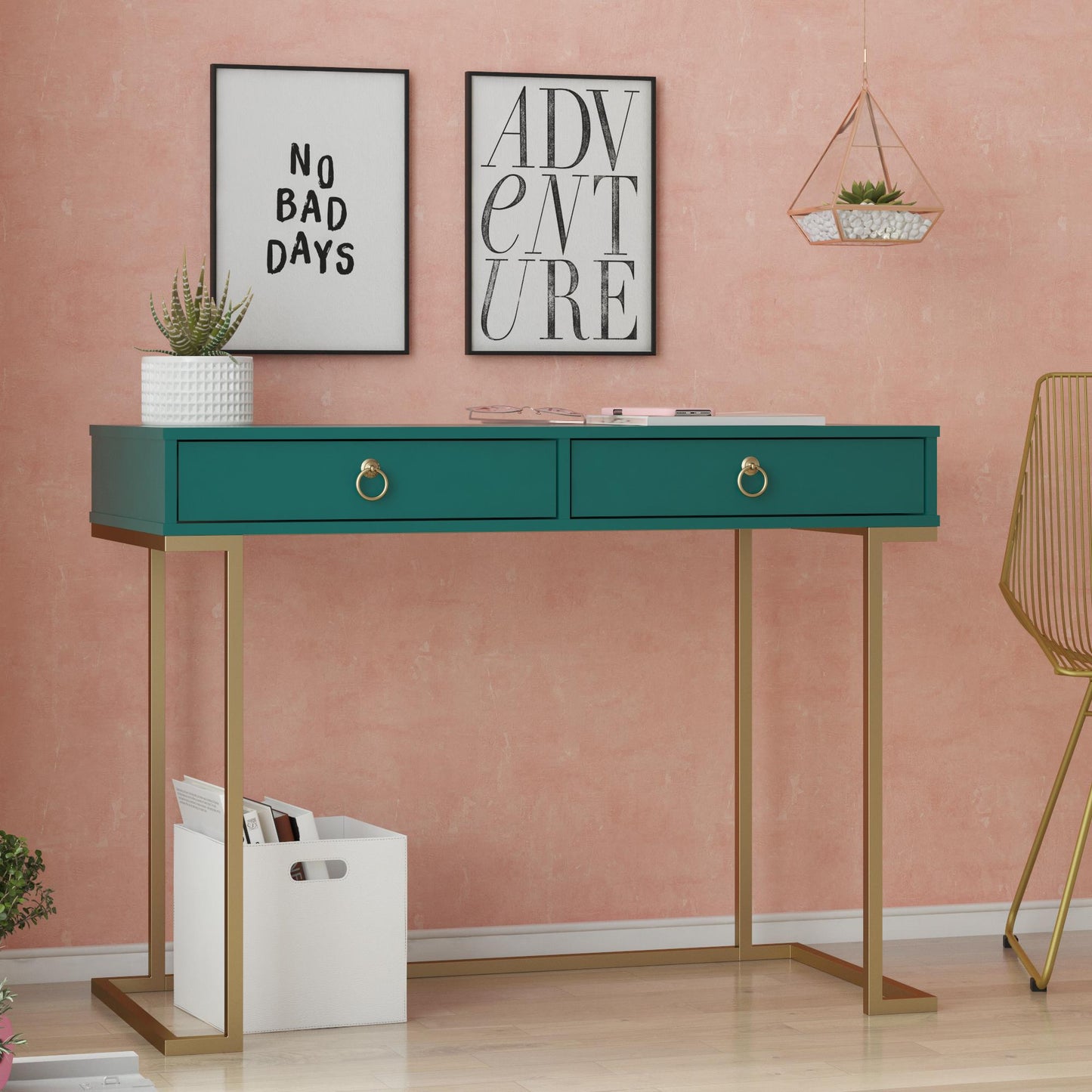 Camila Writing Desk, Emerald Green - Emerald Green
