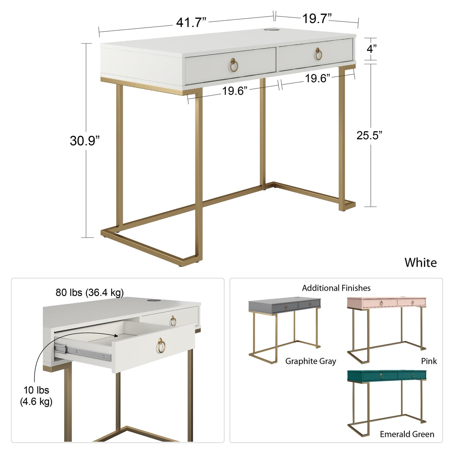 Camila Writing Desk, Graphite Gray - Graphite Grey