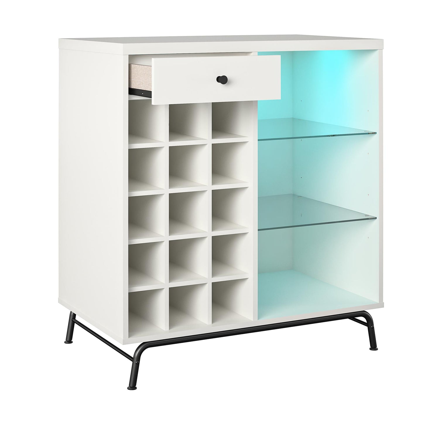Melbourne Bar Cabinet with LED Lighting and 15 Bottle Compartments - White