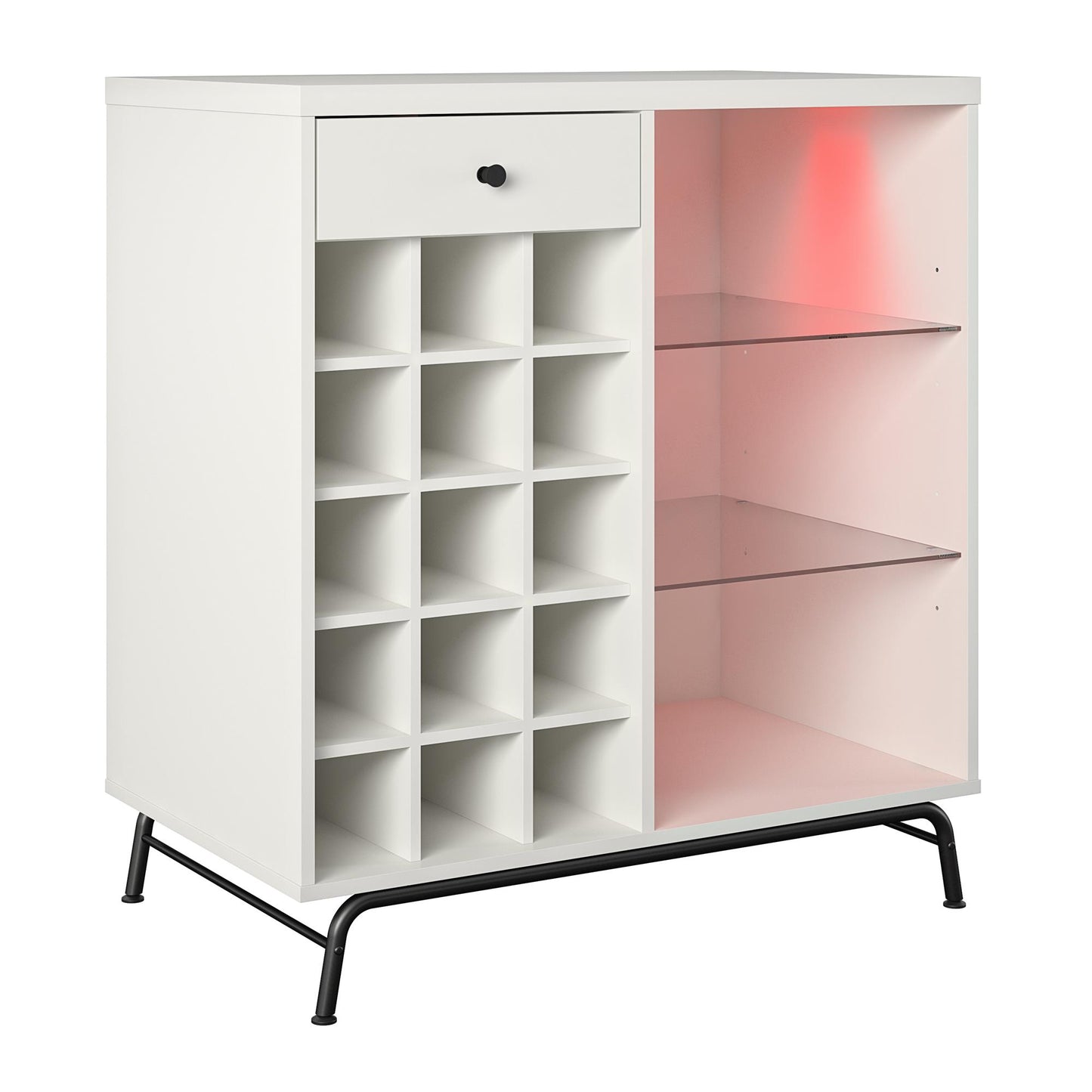 Melbourne Bar Cabinet with LED Lighting and 15 Bottle Compartments - White