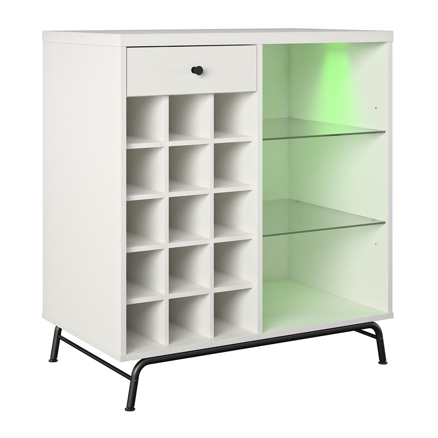Melbourne Bar Cabinet with LED Lighting and 15 Bottle Compartments - White