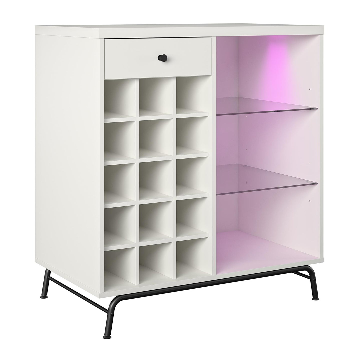 Melbourne Bar Cabinet with LED Lighting and 15 Bottle Compartments - White