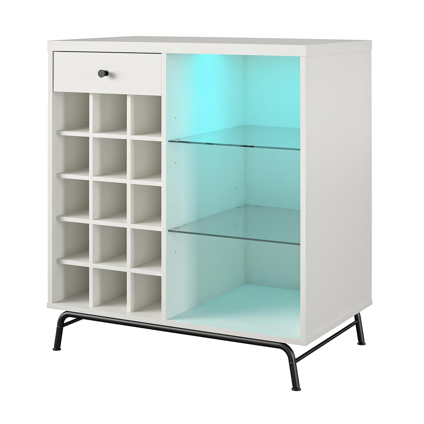 Melbourne Bar Cabinet with LED Lighting and 15 Bottle Compartments - White