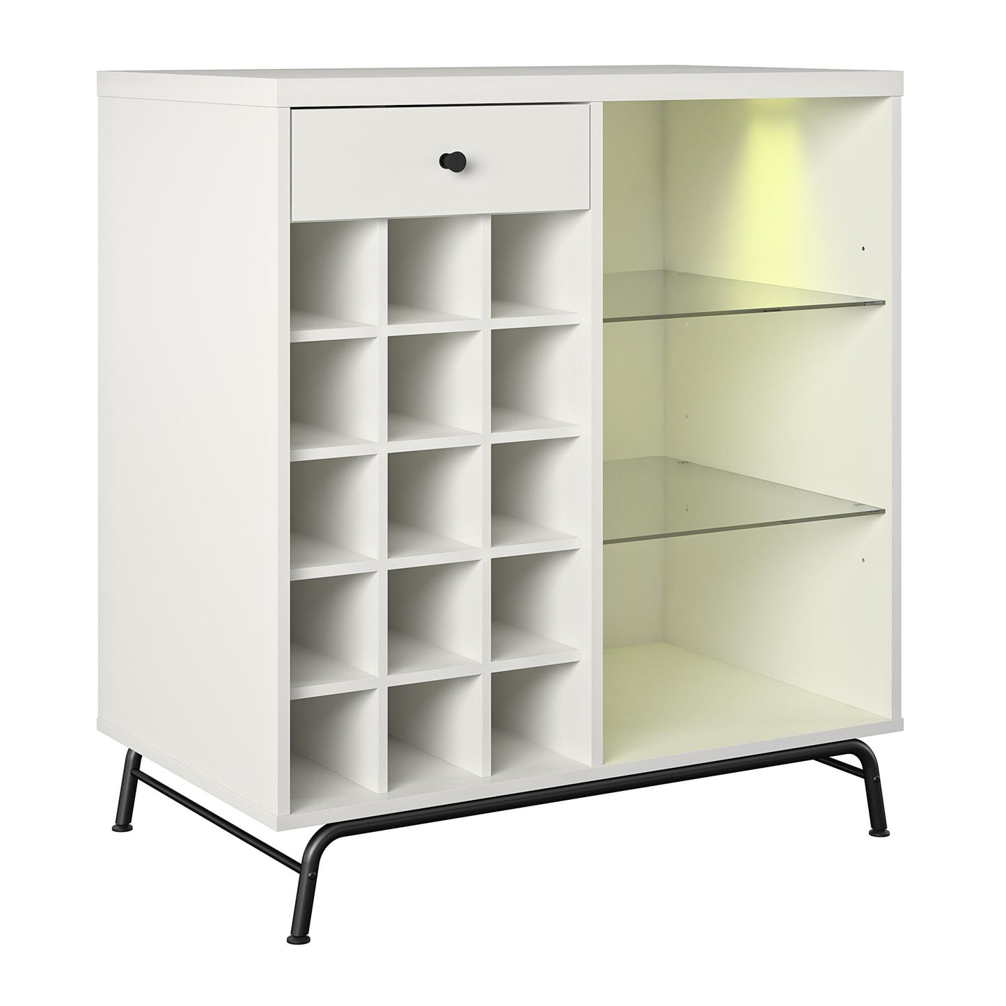 Melbourne Bar Cabinet with LED Lighting and 15 Bottle Compartments - White