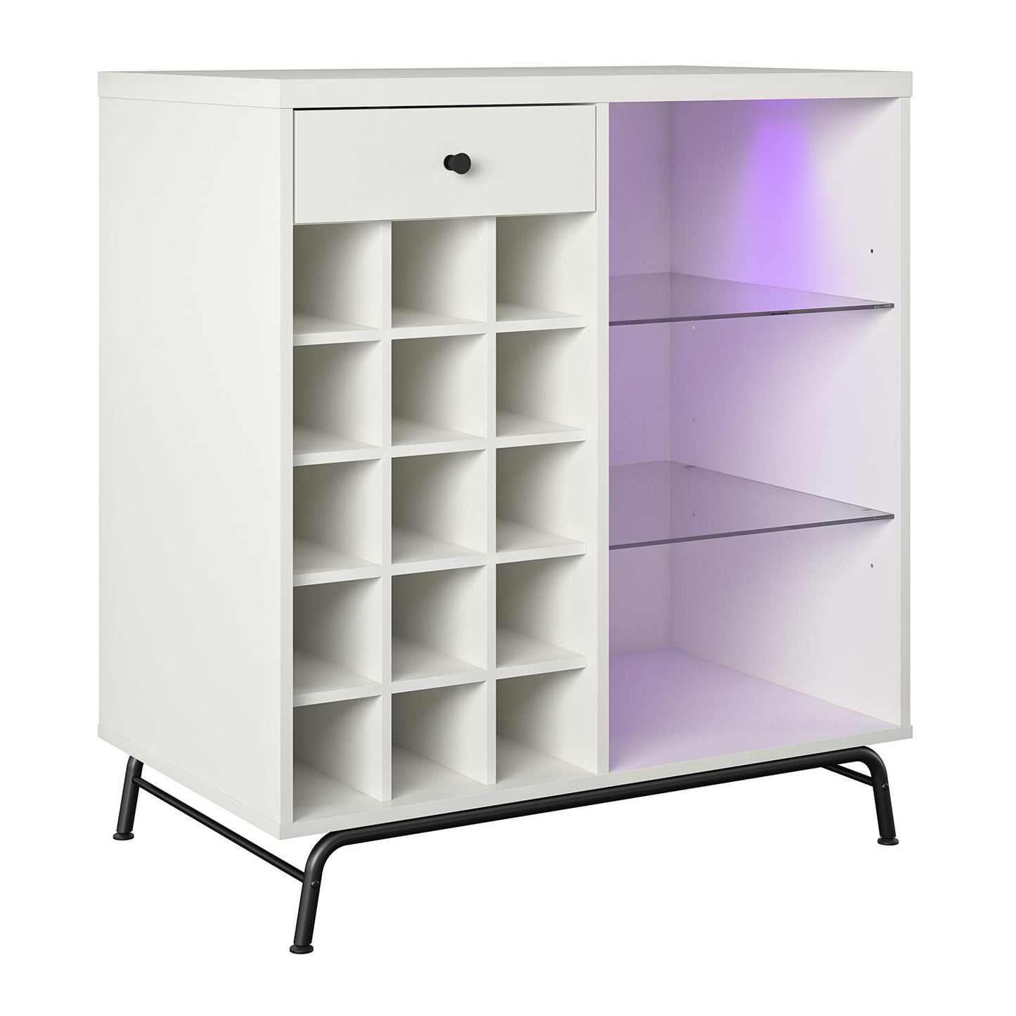 Melbourne Bar Cabinet with LED Lighting and 15 Bottle Compartments - White