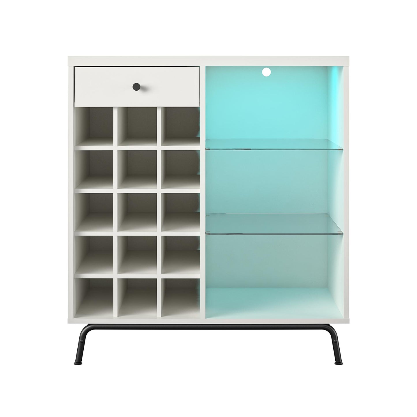 Melbourne Bar Cabinet with LED Lighting and 15 Bottle Compartments - White