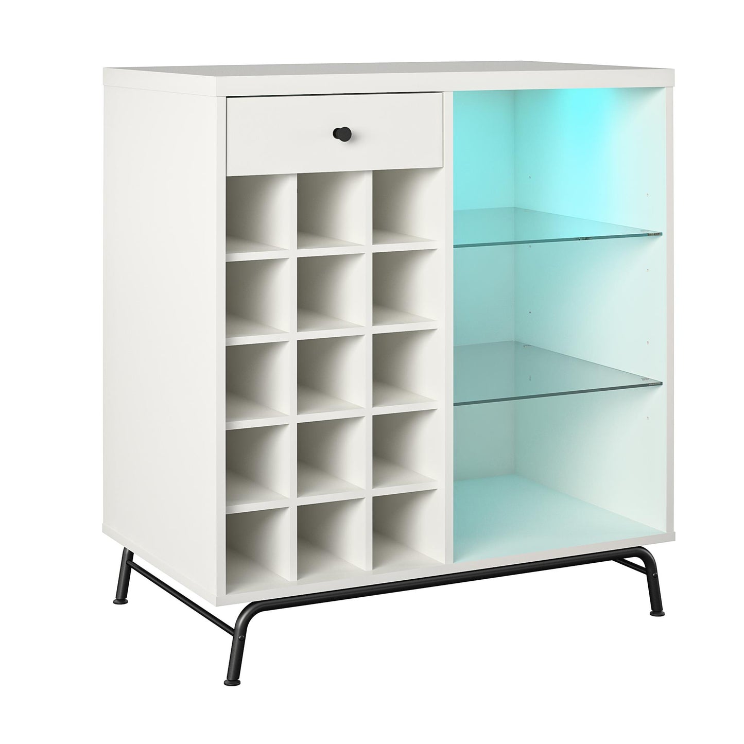 Melbourne Bar Cabinet with LED Lighting and 15 Bottle Compartments - White