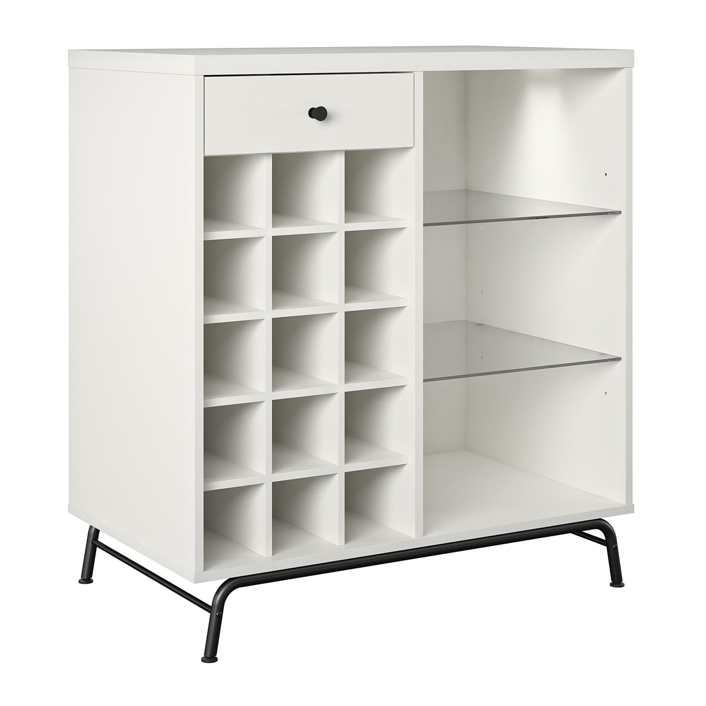 Melbourne Bar Cabinet with LED Lighting and 15 Bottle Compartments - White
