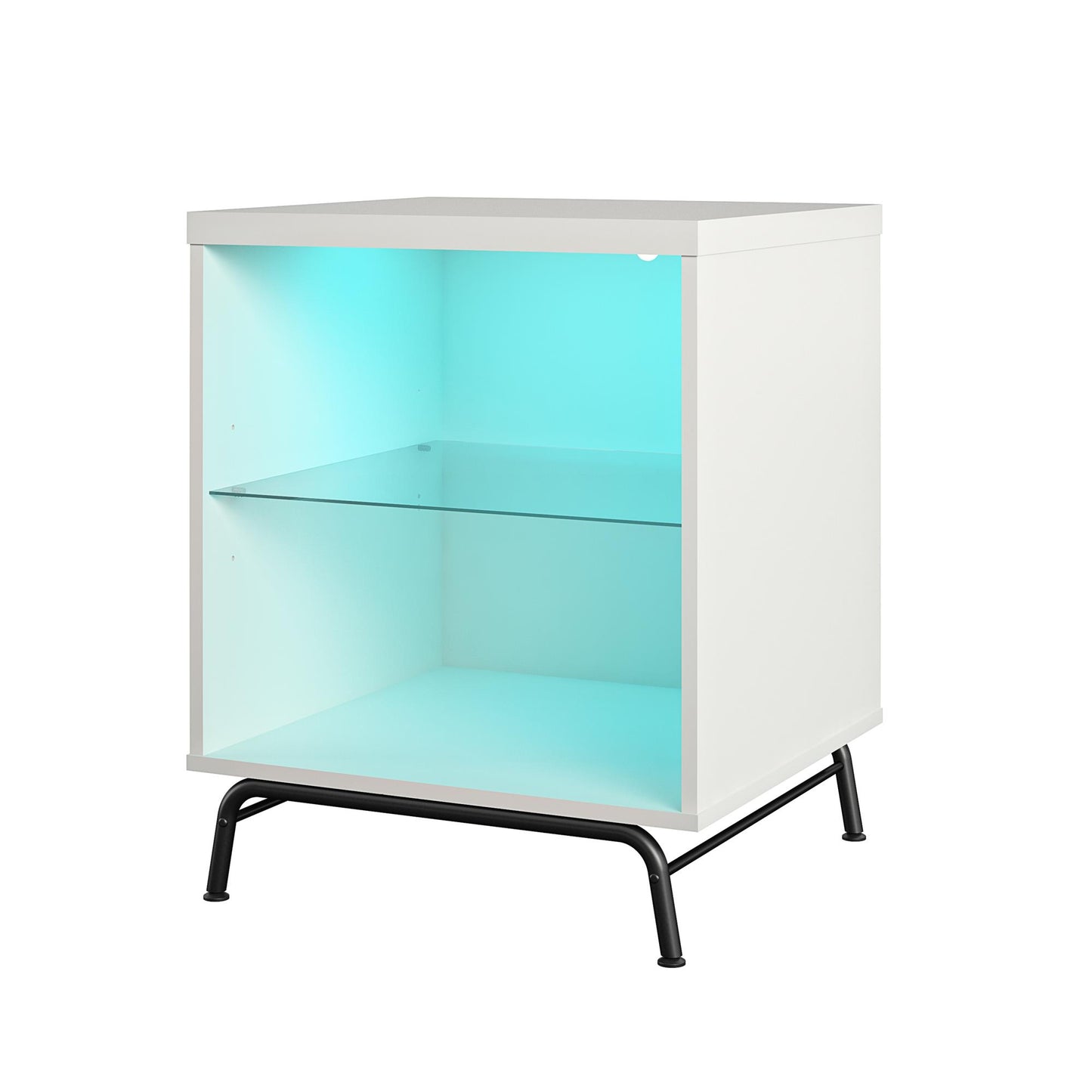 Melbourne End Table with LED Lighting and Glass Shelf - White