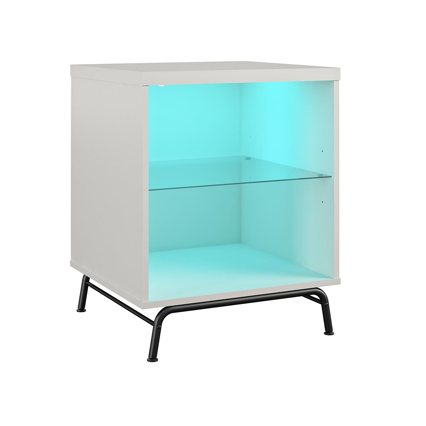 Melbourne End Table with LED Lighting and Glass Shelf - White