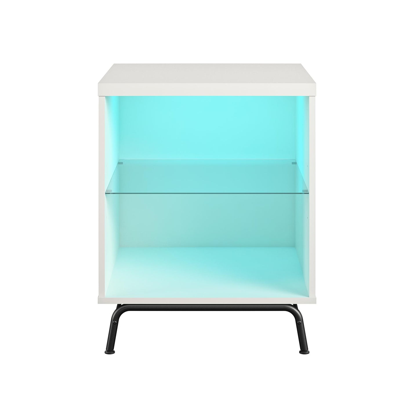Melbourne End Table with LED Lighting and Glass Shelf - White