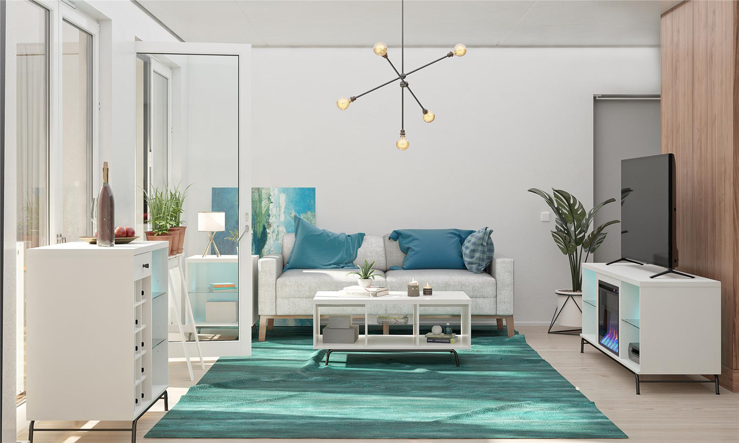Melbourne End Table with LED Lighting and Glass Shelf - White
