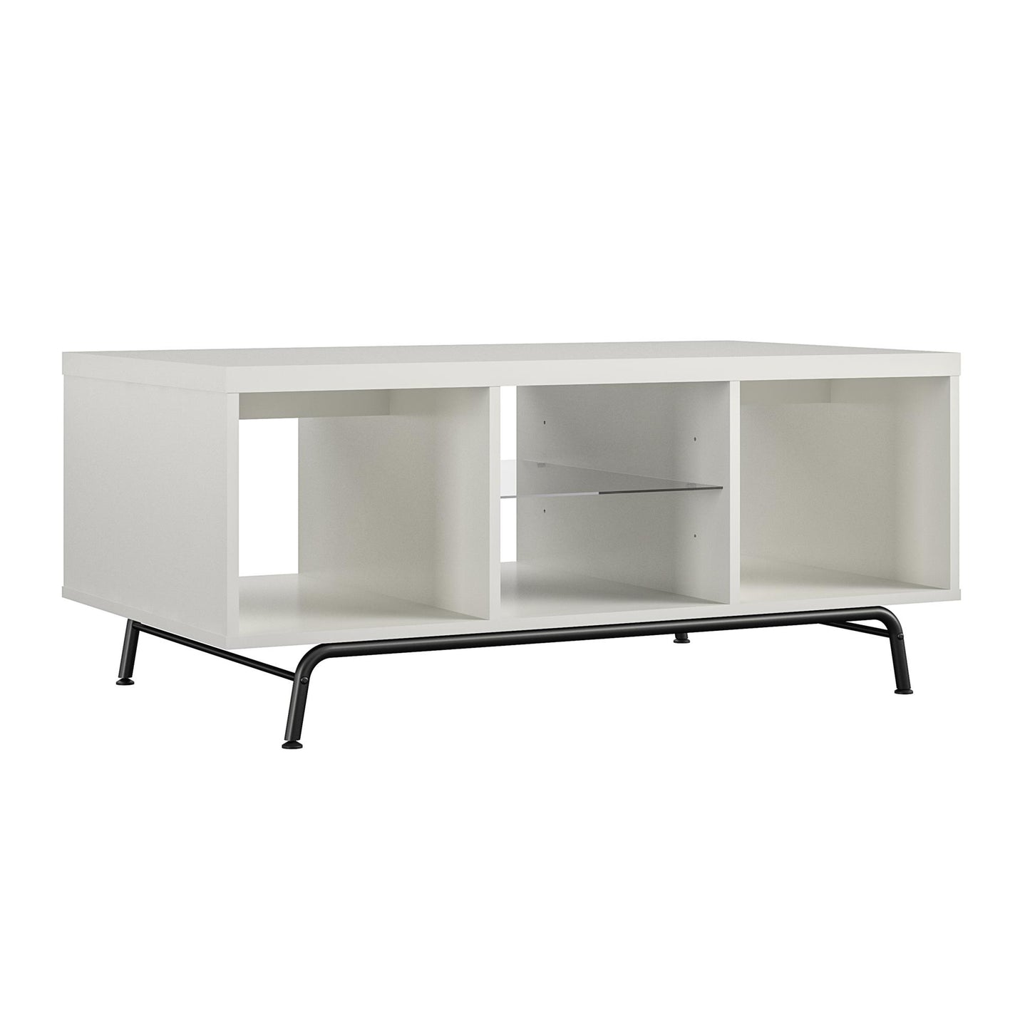 Melbourne Coffee Table with Glass Shelf and 2 Open Compartments - White