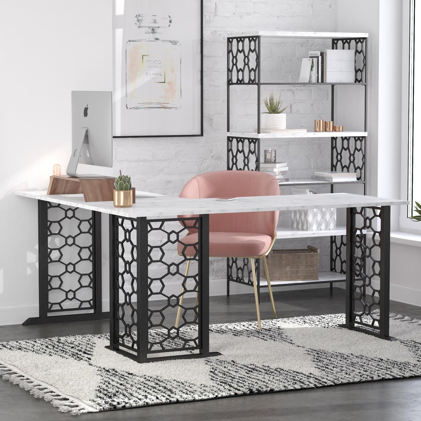 CosmoLiving by Cosmopolitan Ella L Desk - White marble