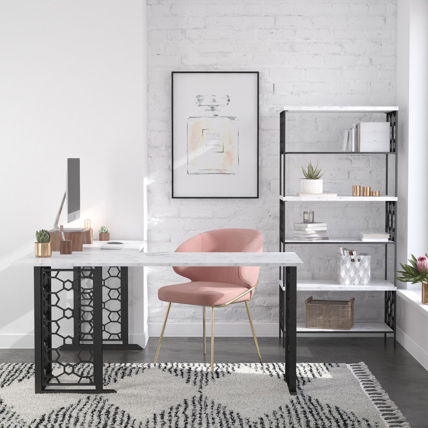 CosmoLiving by Cosmopolitan Ella L Desk - White marble