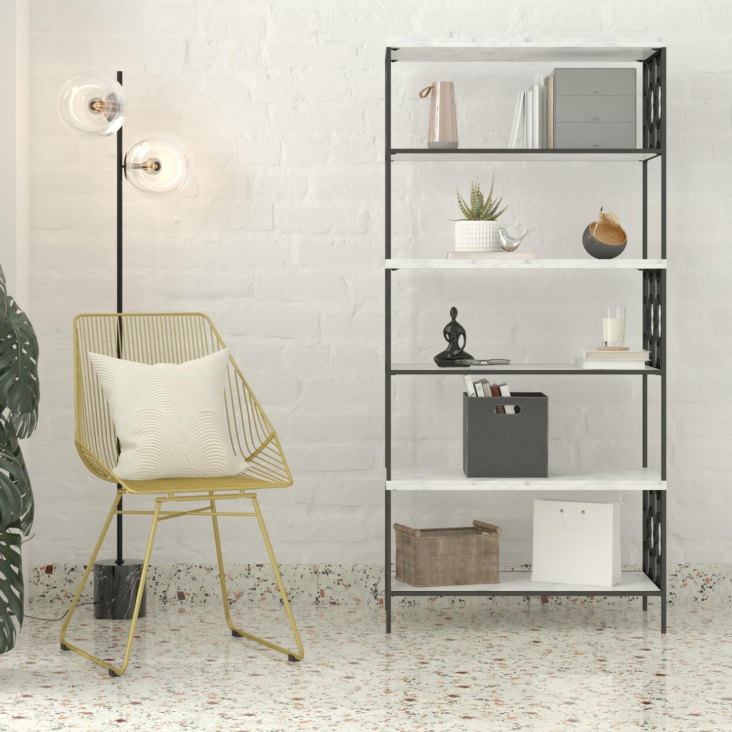 CosmoLiving by Cosmopolitan Ella 5 Shelf Bookcase - White marble