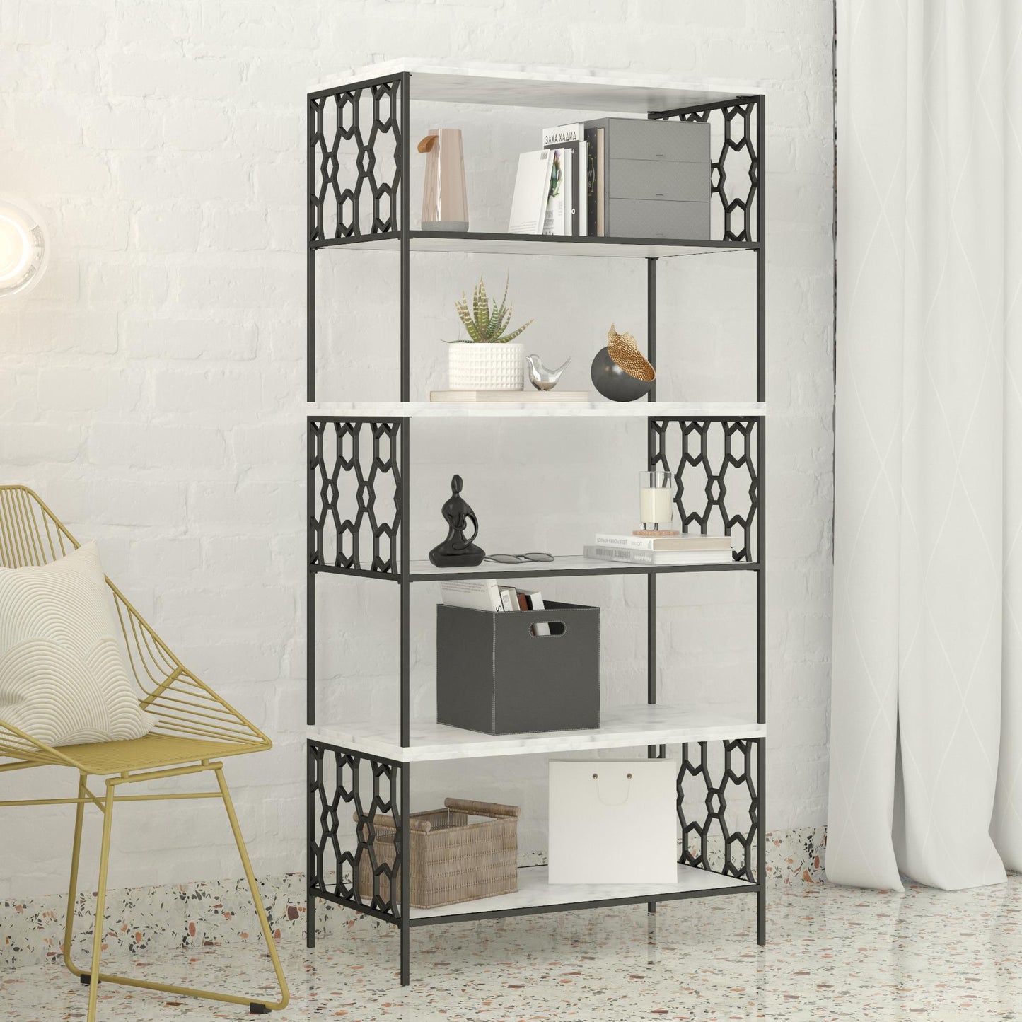 CosmoLiving by Cosmopolitan Ella 5 Shelf Bookcase - White marble