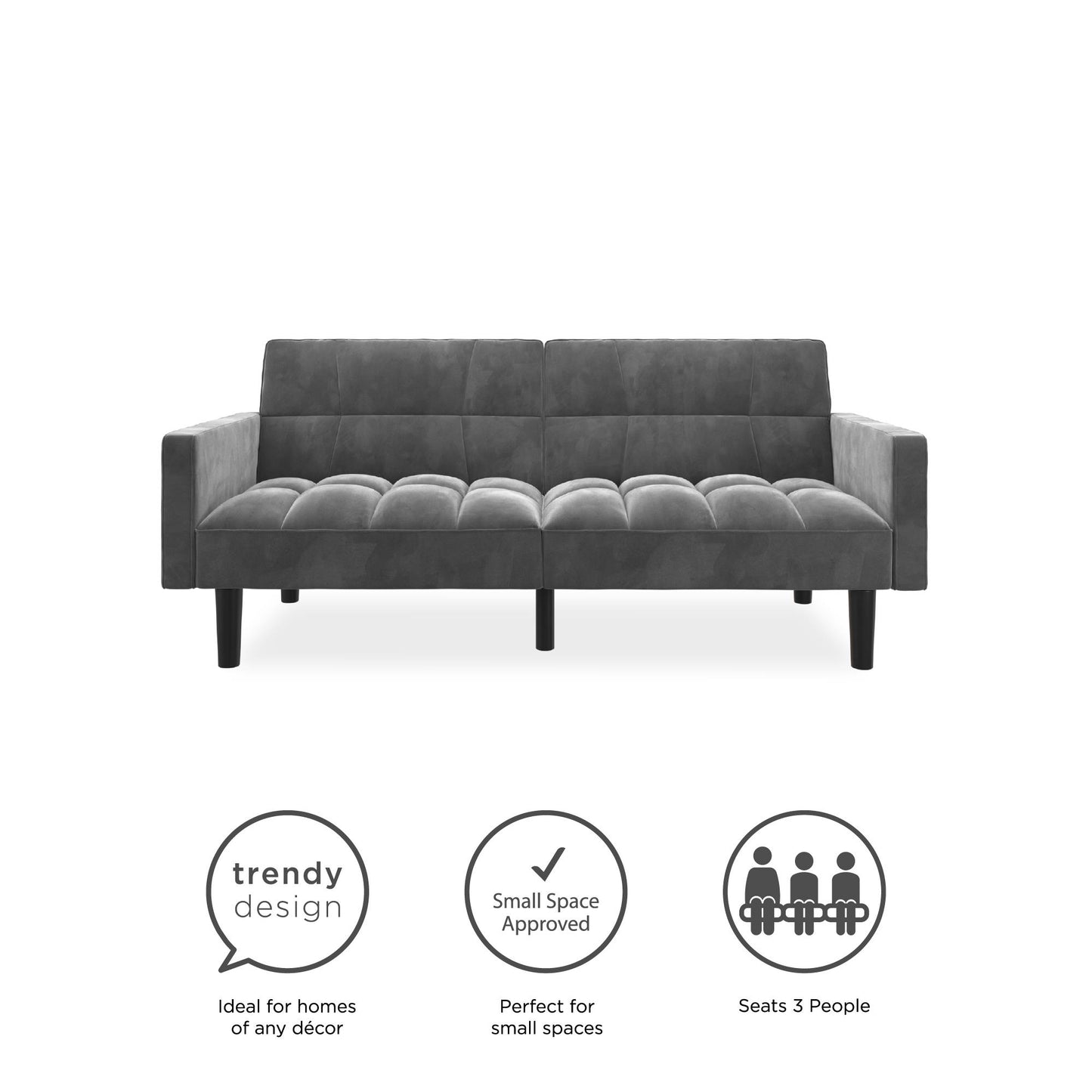 Harper Convertible Upholstered Futon with Wide Track Arms - Gray