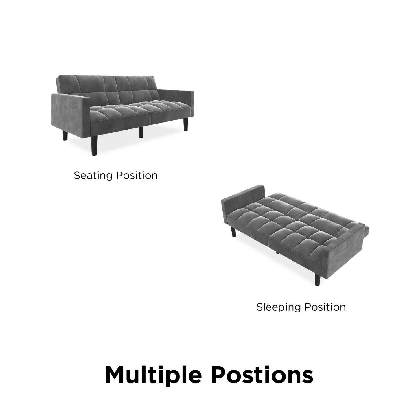 Harper Convertible Upholstered Futon with Wide Track Arms - Gray
