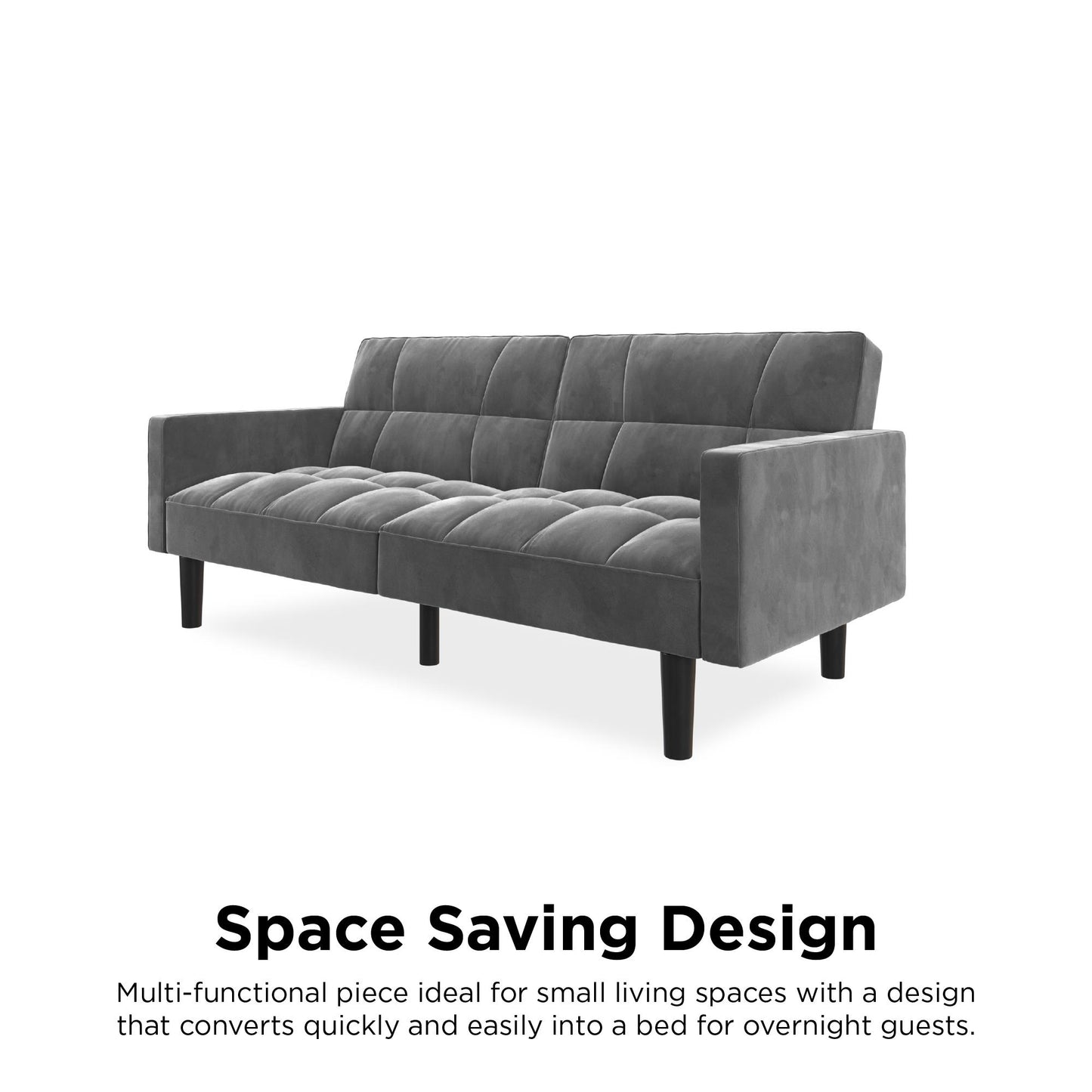Harper Convertible Upholstered Futon with Wide Track Arms - Gray