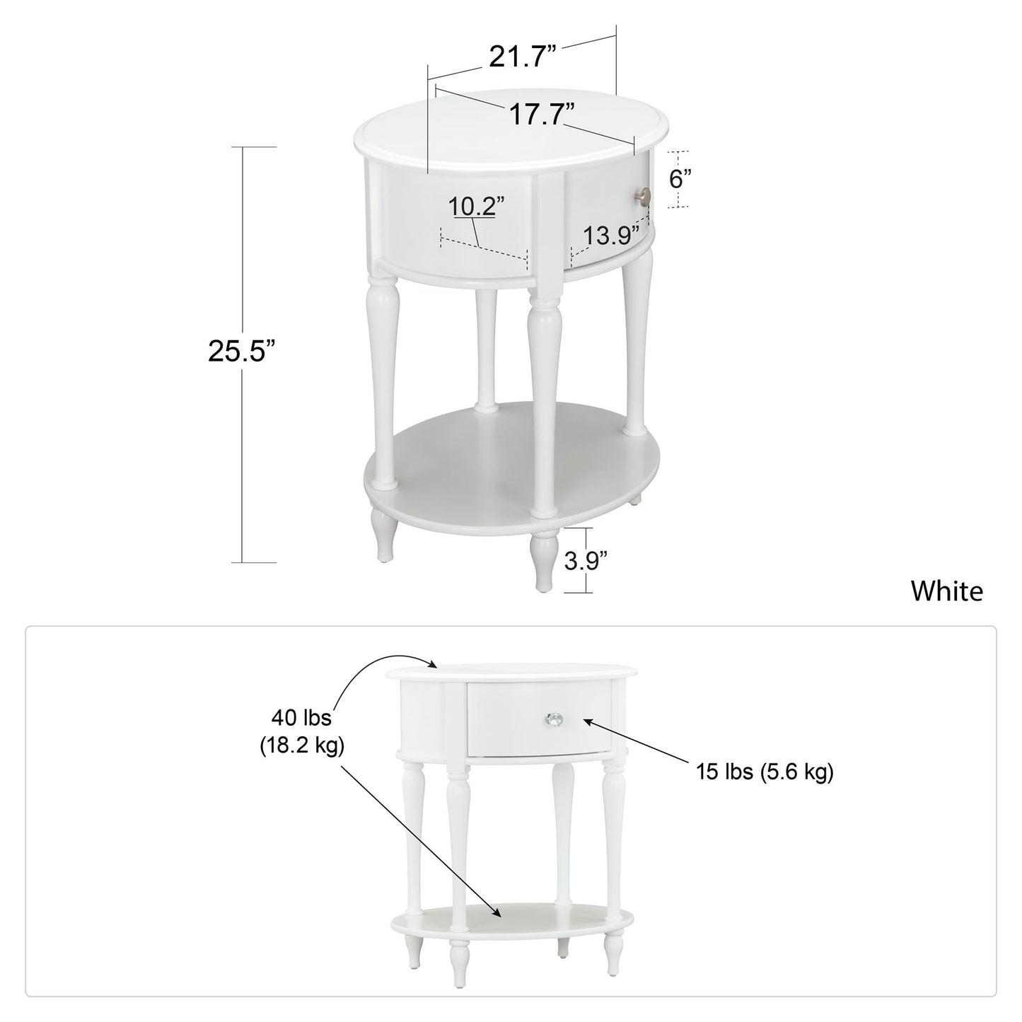 Rowan Valley Laren Oval 1 Drawer Nightstand with Wood Legs - White