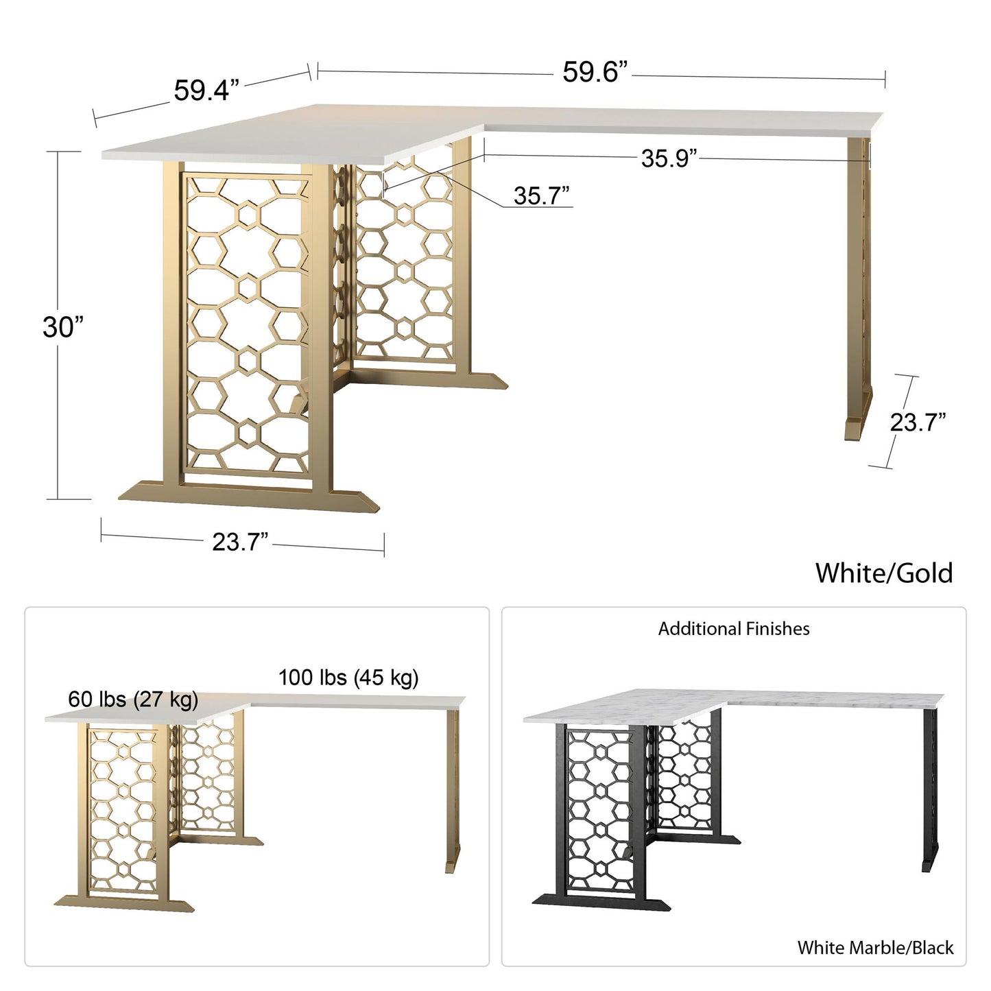 CosmoLiving by Cosmopolitan Ella L Desk - White marble