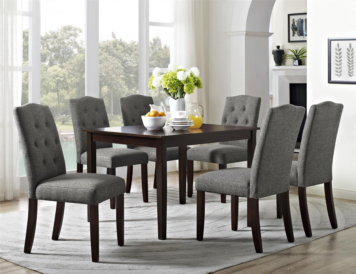 Better Homes and Gardens Parsons Upholstered Tufted Dining Chair, Gray - Grey Linen
