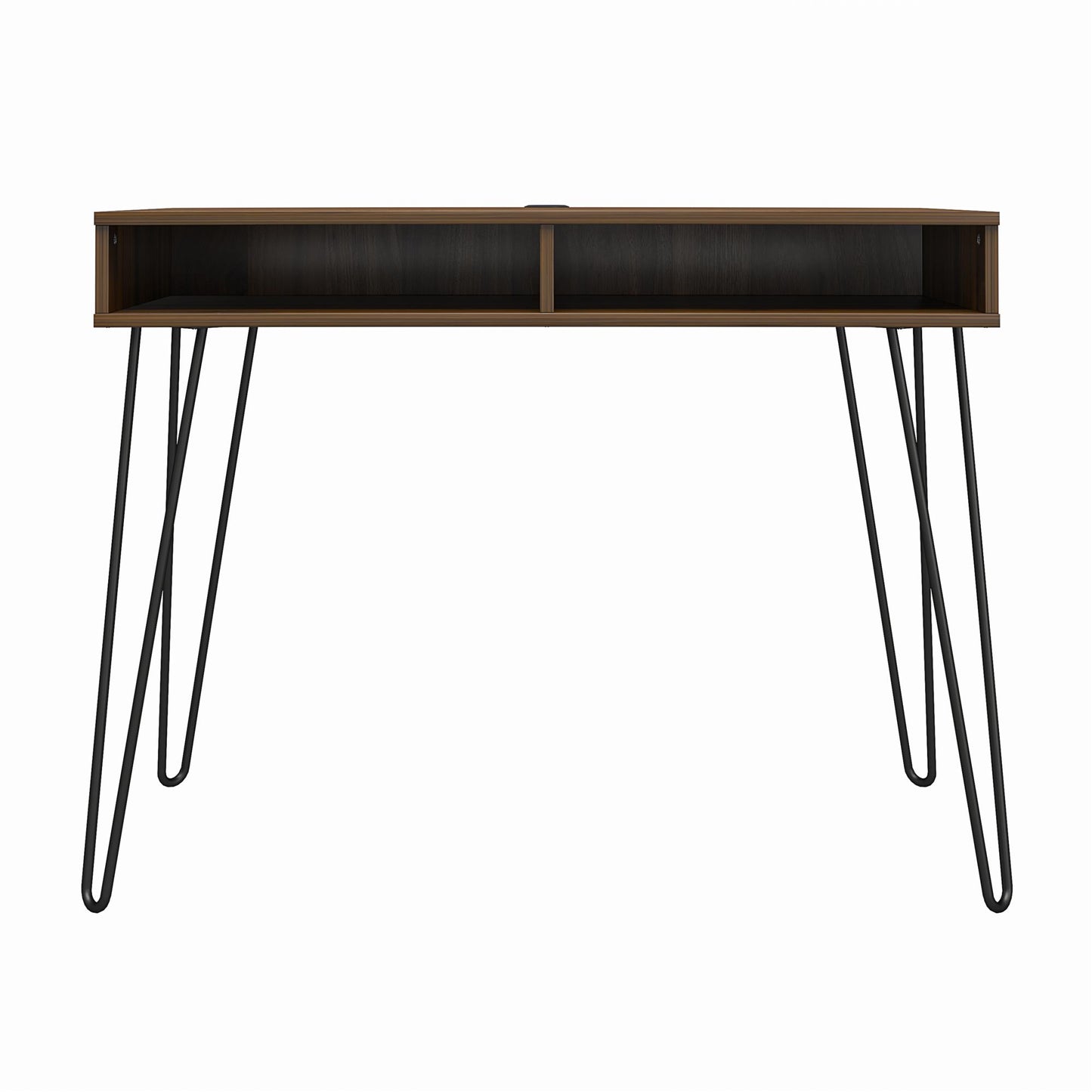 Atwood Computer Desk with Open Storage Shelves and Hairpin Legs - Florence Walnut