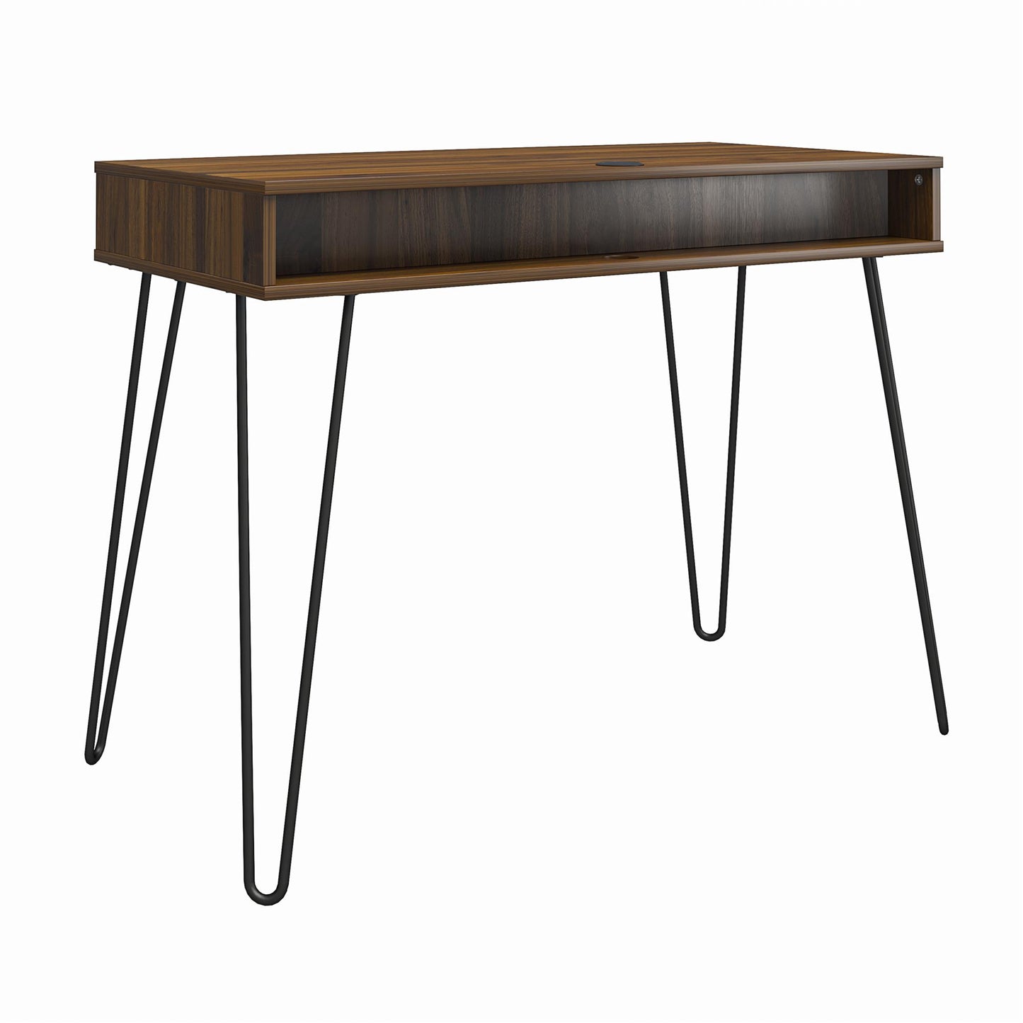 Atwood Computer Desk with Open Storage Shelves and Hairpin Legs - Florence Walnut