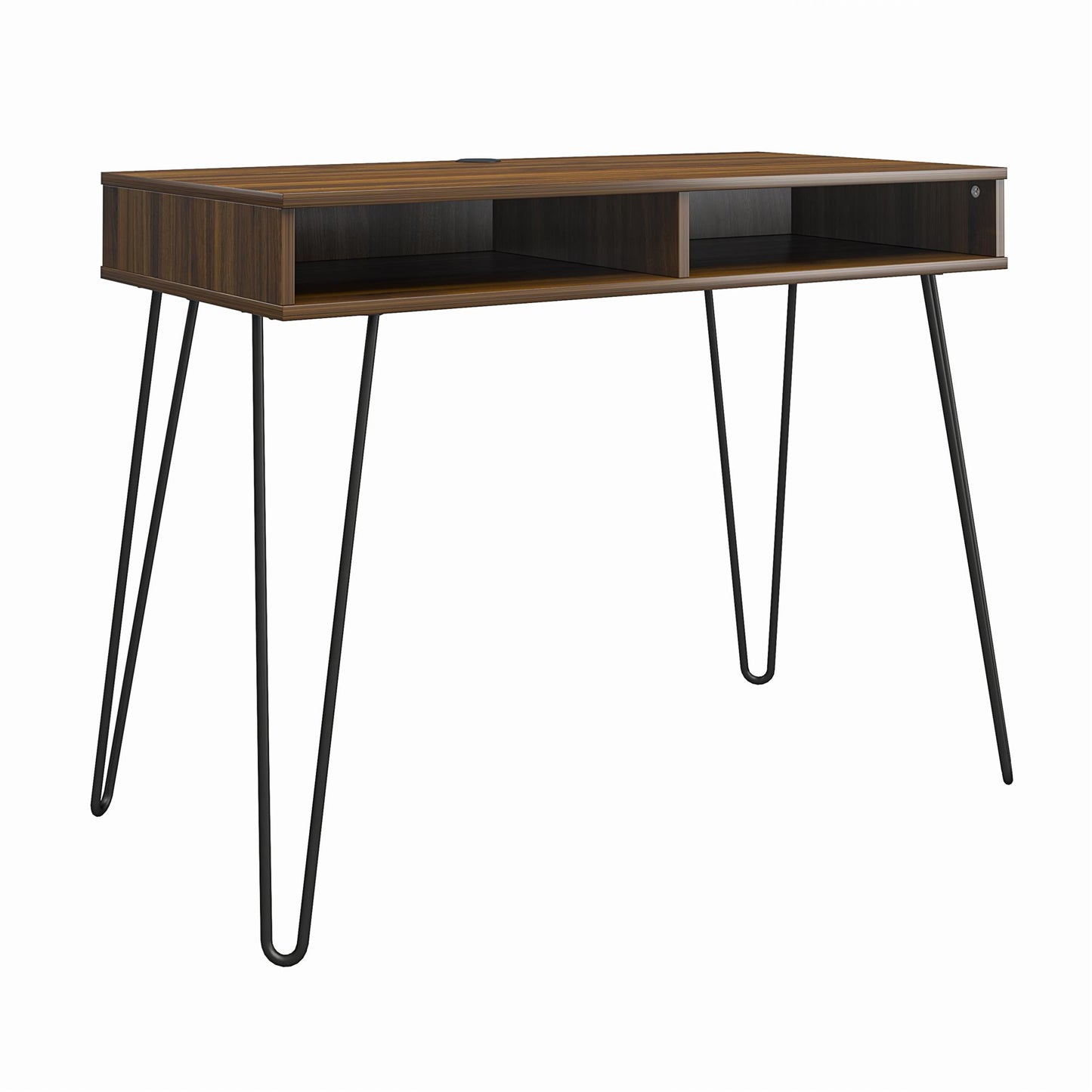 Atwood Computer Desk with Open Storage Shelves and Hairpin Legs - Florence Walnut
