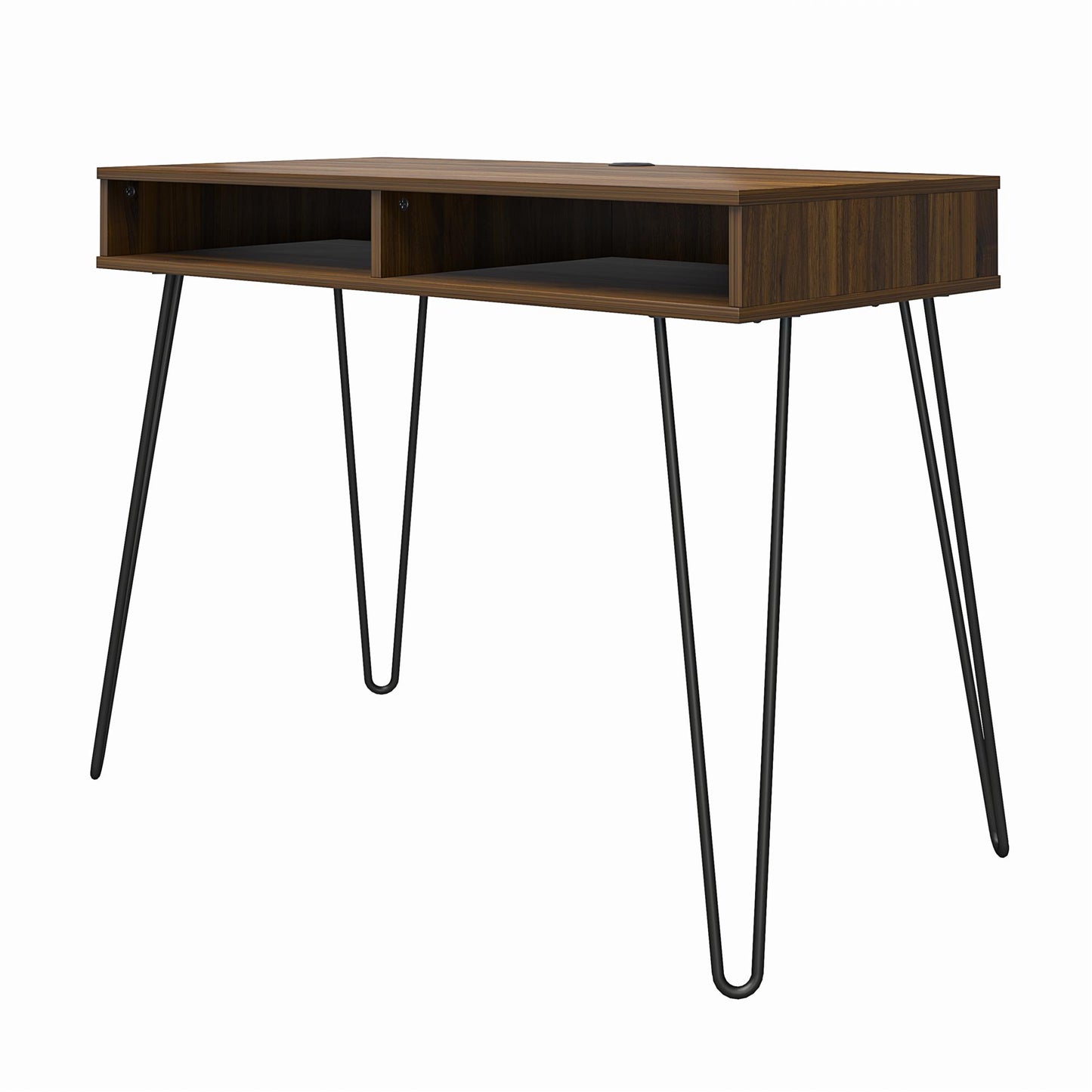 Atwood Computer Desk with Open Storage Shelves and Hairpin Legs - Florence Walnut
