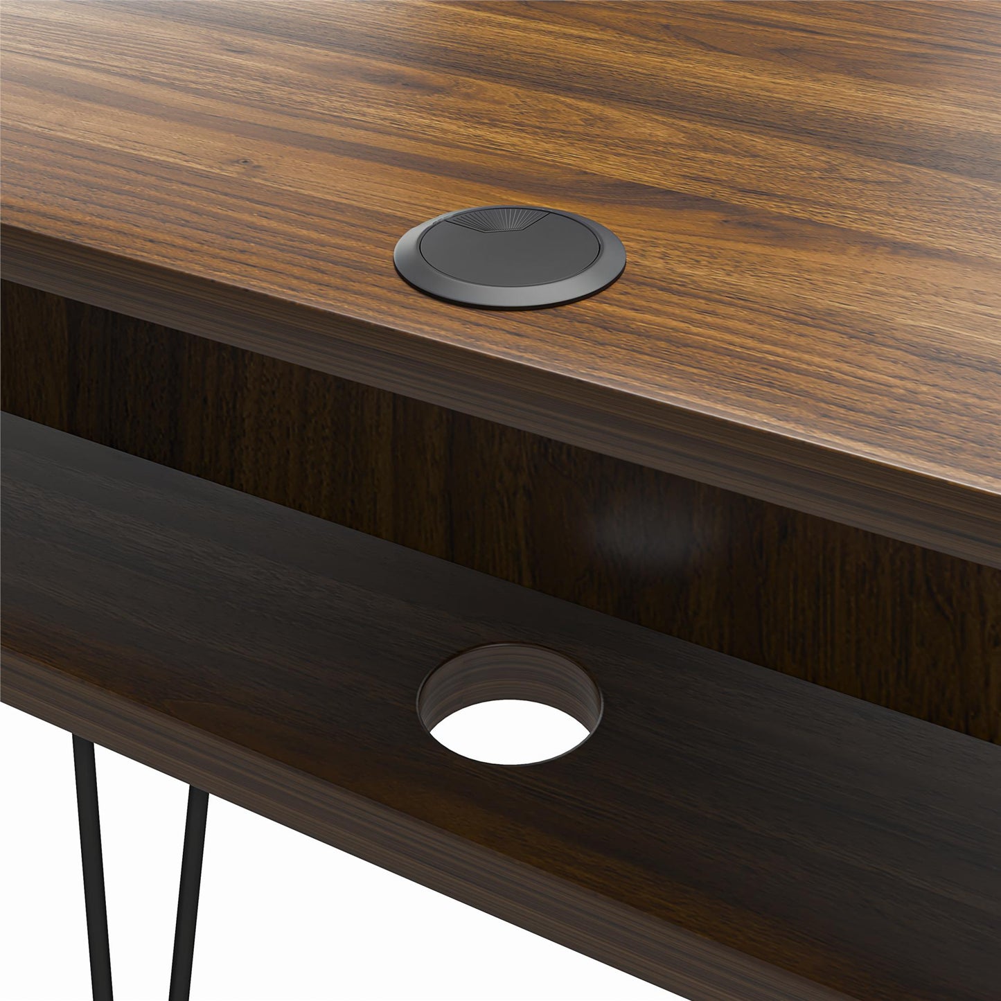 Atwood Computer Desk with Open Storage Shelves and Hairpin Legs - Florence Walnut