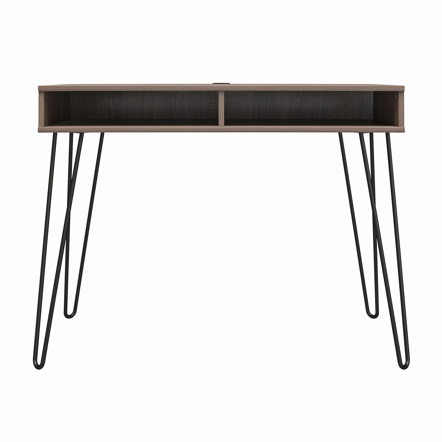 Atwood Computer Desk with Open Storage Shelves and Hairpin Legs - Weathered Oak