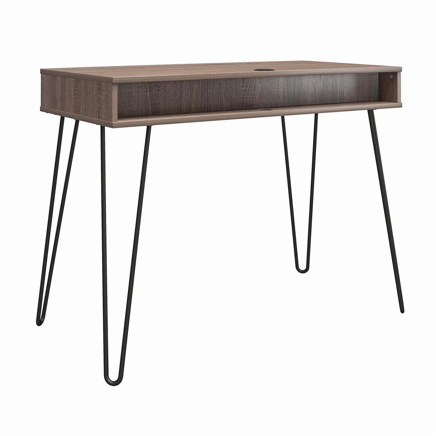 Atwood Computer Desk with Open Storage Shelves and Hairpin Legs - Weathered Oak