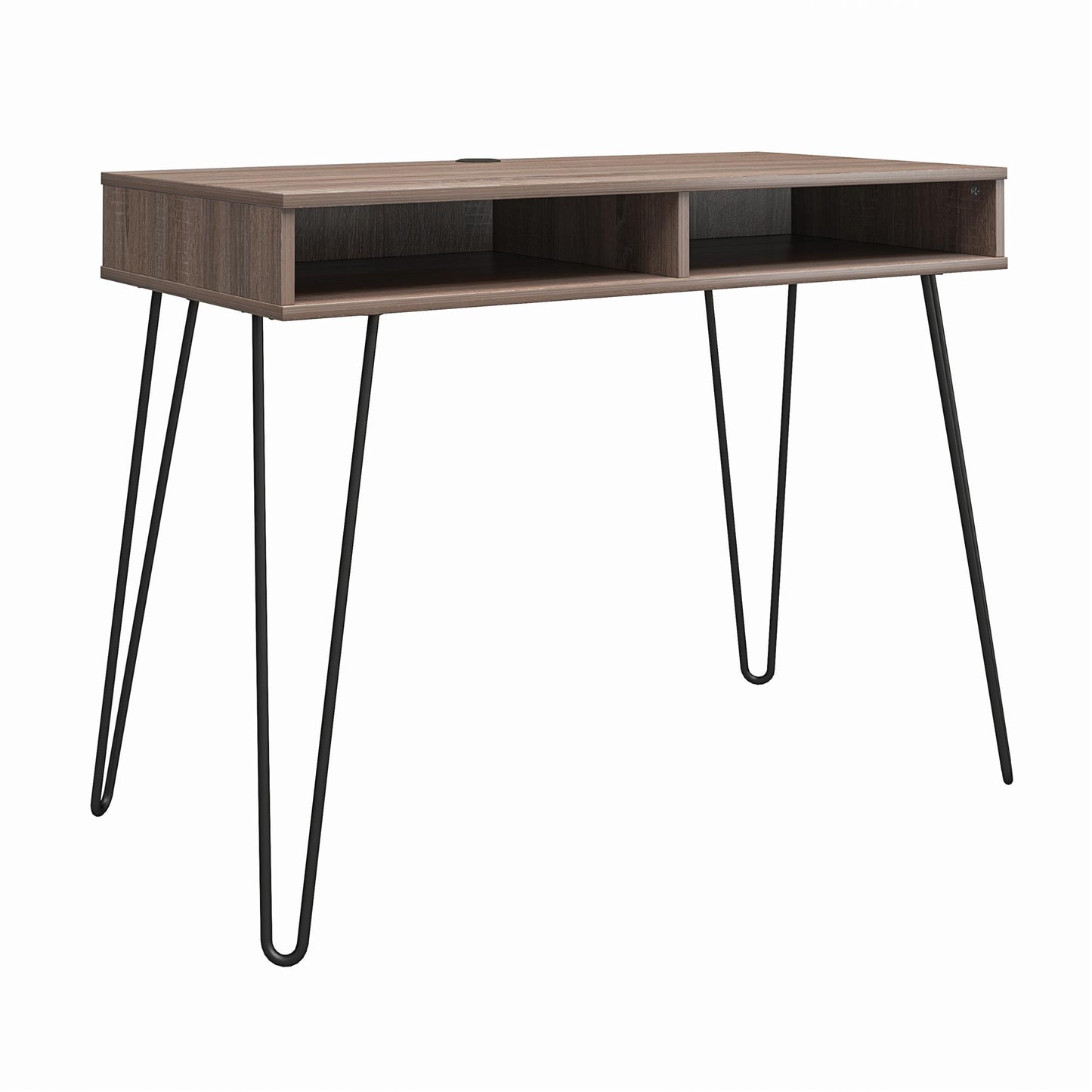 Atwood Computer Desk with Open Storage Shelves and Hairpin Legs - Weathered Oak